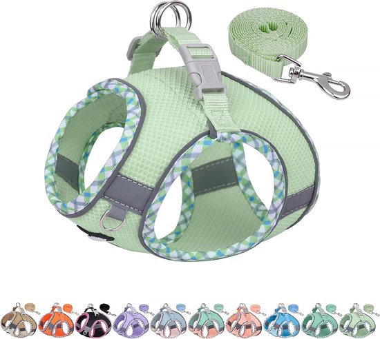 XXS Hondenharnas en riemset - ademend reflecterend harnas voor kleine honden zonder verstikking voor theekopje puppy's, binnen- en buitengebruik - Boston Terrier, Maltees, Chihuahua (Sage, XXS)