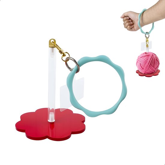 Yarn Holder voor Wol met Armband, Voorkomt Ingewikkeld Rimpelen, Ideaal voor Breien en Haken, Perfect Cadeau voor Breiliefhebbers, Acryl en Rood