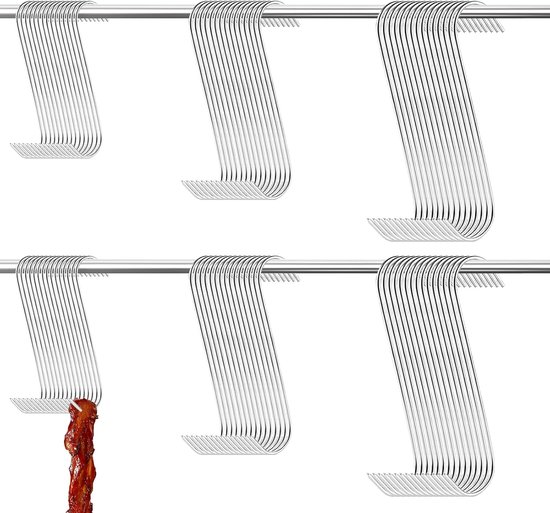 YAYODS 60 Pieces Meat Hooks 12/15/18 cm Smoking Hooks S Hooks Stainless Steel Meat Hooks Large Metal Hooks for Hanging - ShopVlot