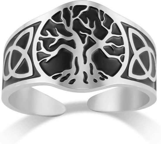 Yggdrasil Ring voor mannen en vrouwen, vintage, verstelbaar, roestvrij staal, Viking, Keltische knoop