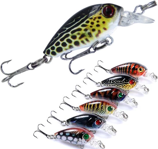 Ynkkvre - Kunstaas - Crankbait - Realistische vissenlichaamsvorm met 3D-oogontwerp en levendige kleuren - 6 Stuks - Voor Baars, Snoek & Forel in Zoet- En Zoutwater van Merkloos