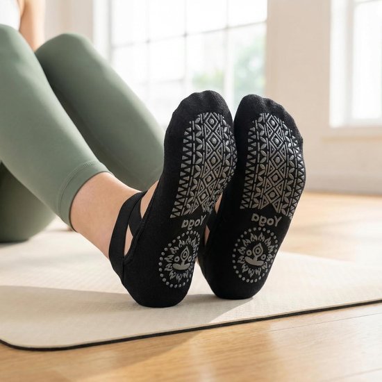 Yoga Sokken voor Dames - Antislip Pilates Sokken met Kruisband voor Yoga, Ballet en Fitness - Stopper Sokken in Zwart, One Size, Perfect voor Thuis en Sportschool