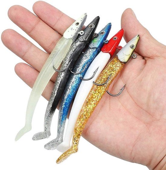 Zacht visaas - Loodkop jigs - Zeevis - Rabarber vla - Doos - Pakket van 5 van Merkloos