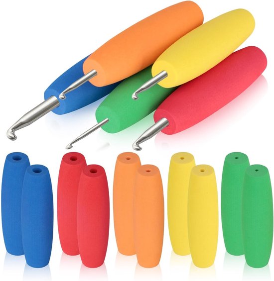 Zachte en ergonomische haaknaaldgrepen van EVA-schuim, 15 stuks voor comfortabel breien, geschikt voor artritis en DIY-projecten, meerkleurig