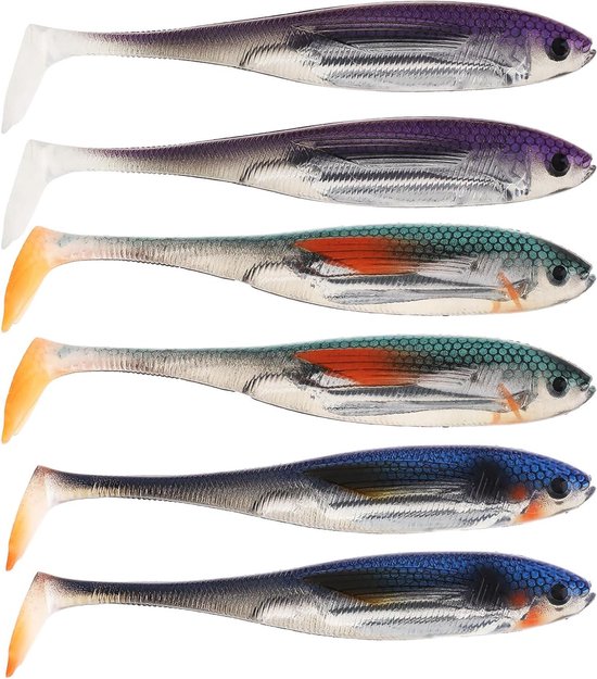Zachte Vis Lokaas - Kunst aas - Vissen - Realistische Zwemactie - 6 stuks 12.5cm - Groen Blauw Paars