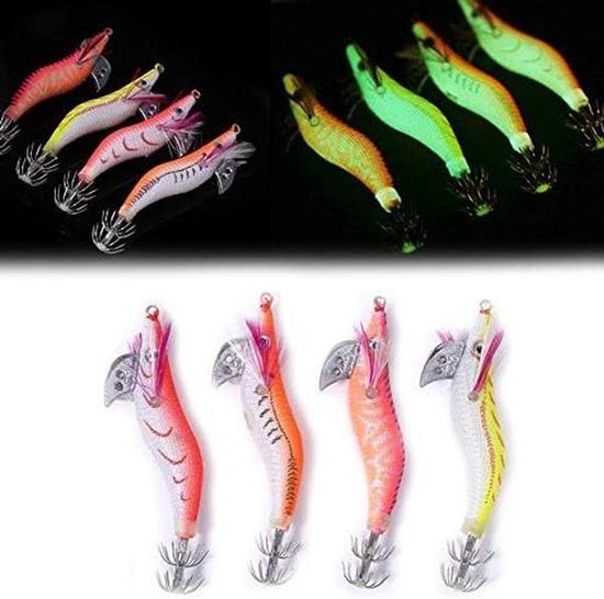 Zachte Vis Lokaas - Nep Garnalen - Vissen op Zeedieren - Lichtgevend 3D Oog - 4 Stuks - Gekleurd