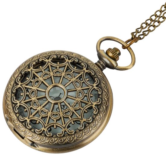 zakhorloge Hollow ketting van legering vintage horloges kwarts kleur brons zakhorloge met ketting, zakhorloge met geschenkdoos, Goud, A