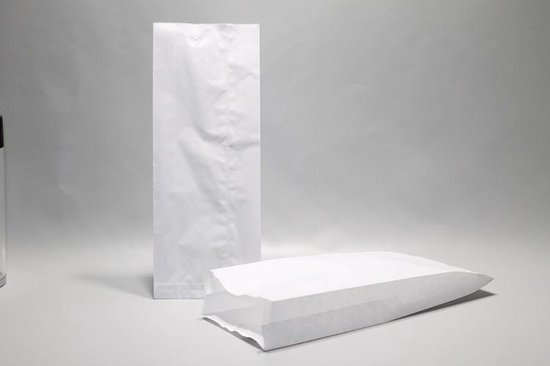 Zakken Papier Wit 11x4x21cm met zijvouw | inhoud 0,5kg Cellulose Papier 35grs (125 stuks)