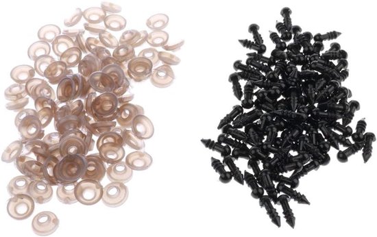 zalati Poppen neus 100 stuks met draadeinde sluitring kunststof voor naaldvilten berenpoppen speelgoed - zwart, 5 mm