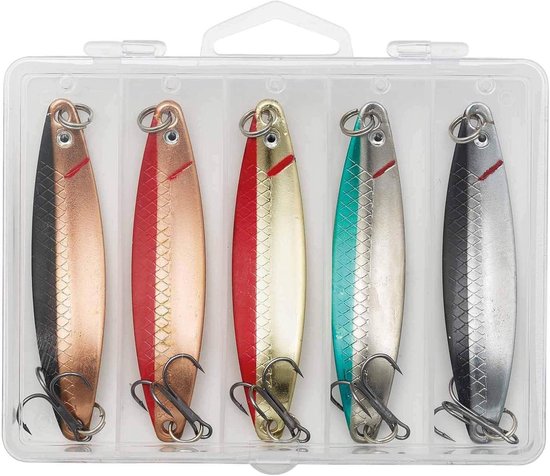 Zalm blinker - Vis set - Vissen op roofvis - Scherpe drielhaken - 5 stuks 34g - Zilver