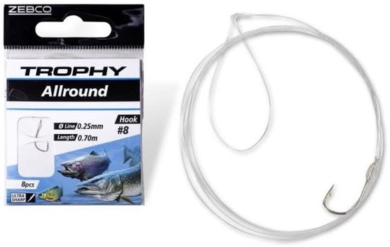 Zebco Trophy Allround Hook-to-Nylon 70cm (8 pcs) Hook Silver - Maat : 4 van Zebco