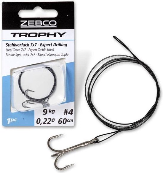 Zebco Trophy Steel Trace 7x7 Expert Treble Hook (1pc) - Maat : 60cm - 15 kilo van Zebco
