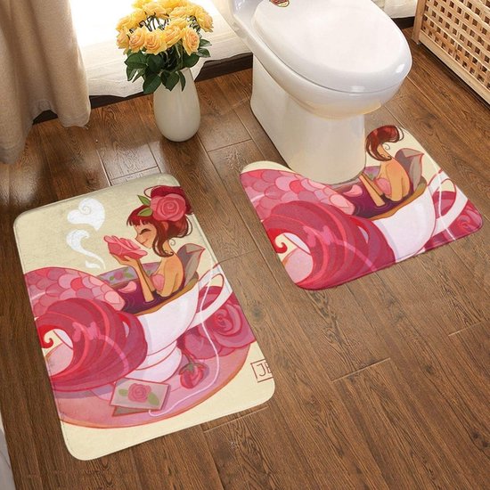 Zeemeermin 2-delige Zachte Anti-slip Badmat Kit, Textuur Fotografie Inclusief 80x50cm Hoge Absorbency WC-zitting En 50x40cm Microvezel Zachte Pluizige Badkamer Tapijt, Antislip Mat Wasbaar.
