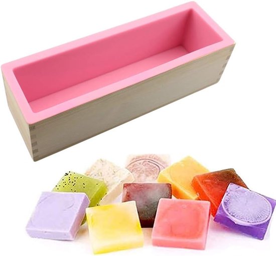 Zeep Siliconen Vormset Met Houten Doos - 1200 ml, Handgemaakte Zeep, Bakvorm, Rechthoekig