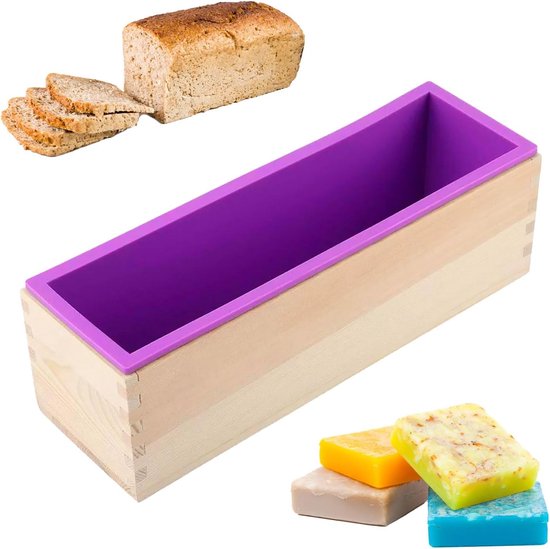 Zeepvorm, 1200ML Zeepvorm, Zeepvorm met Houten Kist, Zeepvorm Herbruikbaar, Gemakkelijk Schoon te Maken, Siliconen Zeepvorm voor Handwerk, Handgemaakte Zeep Maken