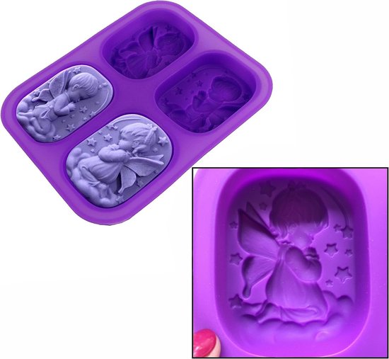 Zeepvorm, 4 holtes bakplaat siliconen zeepmallen, doe-het-zelf Angel Candy Mallen non-stick bakvorm voor zelfgemaakte ambachtelijke zeepvorm