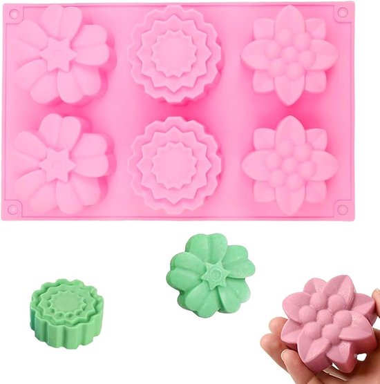 zeepvorm, 6 holtes, siliconen zeepvorm | Bloemenvormige zeepvormen om te gieten, antiaanbaklaag zeepgietvorm, voor het maken van zeep, gips en chocolade