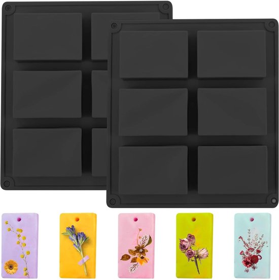 Zeepvormen, 2 stuks mueslibars bakvorm siliconen 6 trog, siliconen mallen rechthoekig voor truffel Ganache Brownie en zelf zeep maken
