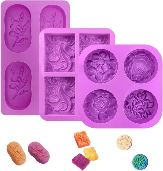 zeepvormen, 3 stuks, siliconen vormen, herbruikbare en anti-aanbaklaag, zeepvorm voor handgemaakte zeep, hars, kaarsen, muffins, pudding
