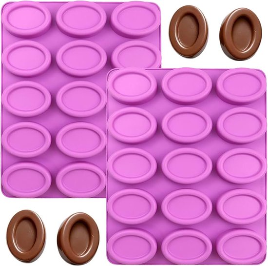 Zeepvormen, ovaal, 2 stuks, siliconen gietvorm, 15 sleuven, chocoladevorm voor truffel, brownie, chocolade en zeep zelf maken