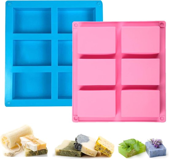 Zeepvormen van siliconen, 2 stuks rechthoekige zeepvorm, handgemaakte zeepvorm, 6-cavity rechthoekige zeepvormen voor het maken van zeep, cupcakes, chocolade, biscuit, doe-het-zelf doe-het-zelf