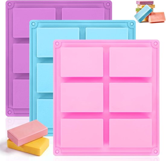 Zeepvormen van siliconen, 6 holle ruimtes, zeepvormen, rechthoekige zeep zelf maken, zeepgietvorm, doe-het-zelf zeep zelf maken, siliconen vorm voor handwerk, zeep, cake, chocolade