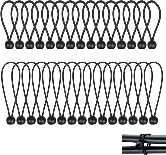 Zeilspanners met Kogel - Zwart - 10 cm en 15 cm - Duurzame Rubber met Elasticiteit - Voor Binnen en Buiten