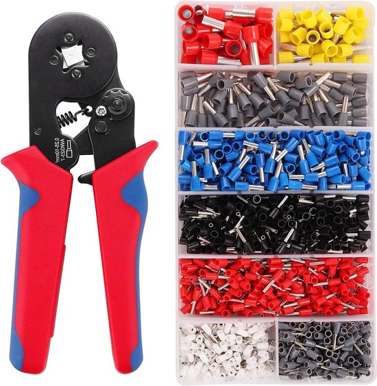 Zelf Verstelbare Rateldraad Krimptang Set 0.25-10mm²/AWG23-10 - 1200 STKS Draadhulzen Kit - Crimp Connectors voor Elektrische Motorfiets Voertuig Boot van Merkloos