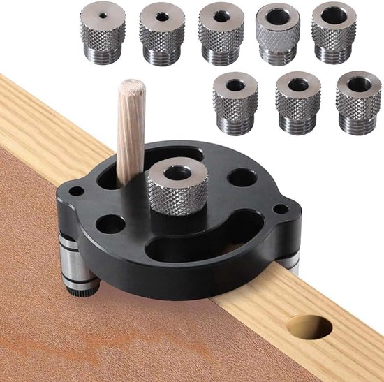 Zelfcentrerende deuvelmal kit, boorgeleider met 9 stuks boorbussen voor 2 tot 10 mm, houtbewerkingscentrum boren locator, gewrichten gereedschap voor rechte gaten, houten paneel perforator