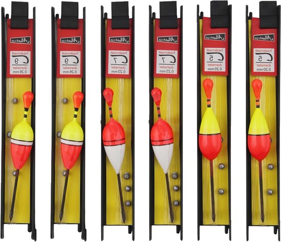 Zes stuks vislijn dobbers met lood, koord en haak (5#, 7#, 9#) voor vissen in zee en wildwater
