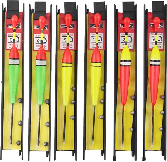 Zesdelige set vissershengels met dobbers, lood, koord en haken voor zeevissen en wildvissen (5#, 7#, 9#)