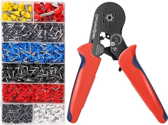 Zeshoekige krimptangset adereindhulzen - krimpgereedschapsset - geïsoleerde draadkabelschoenen - ratelkrimptang - elektrische draadconnectoren - 1200 stuks - 025-6 mm² van Merkloos