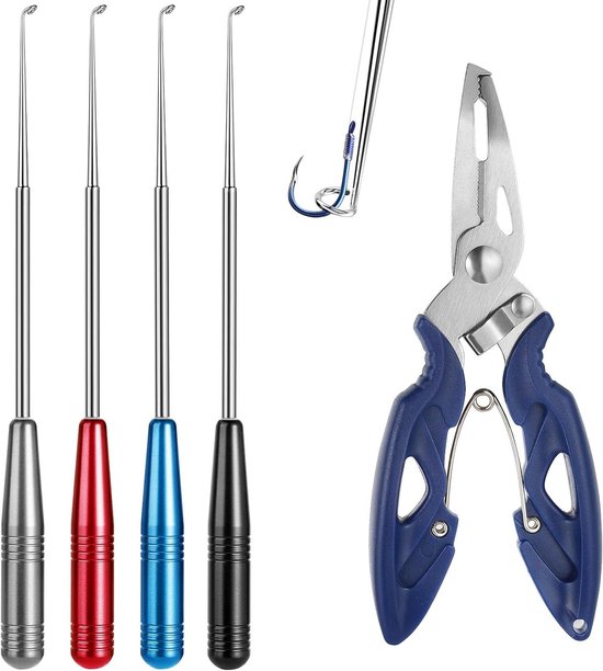 Zeynomax - Hengelhaakverwijderaar Set met Hengeltang van Roestvrij Staal - 5 Stuks - Vishaakverwijderaar met Magneten - 165 cm - Voor Kleine en Grote Vissen van Merkloos