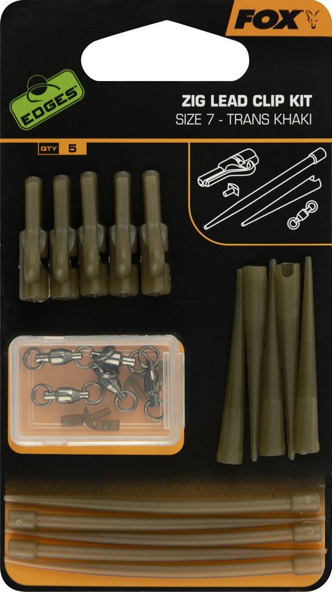 Zig Lead Clip Kit SZ 7 Trans Khaki X5 Edges Fox van Fox
