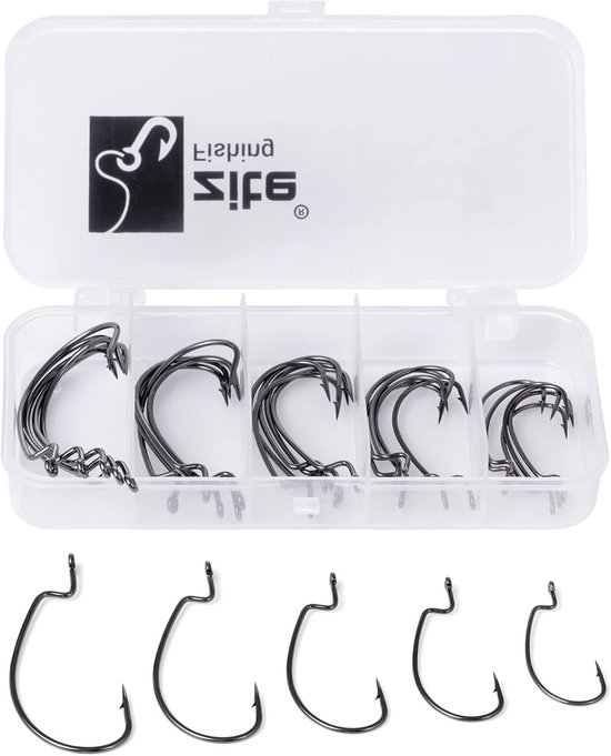 Zite Fishing Quality Offset Hooks Set - 30 Pieces High Carbon Steel Fishing Hooks #2-3/0 for Jigs, Creature Baits - ShopVlot