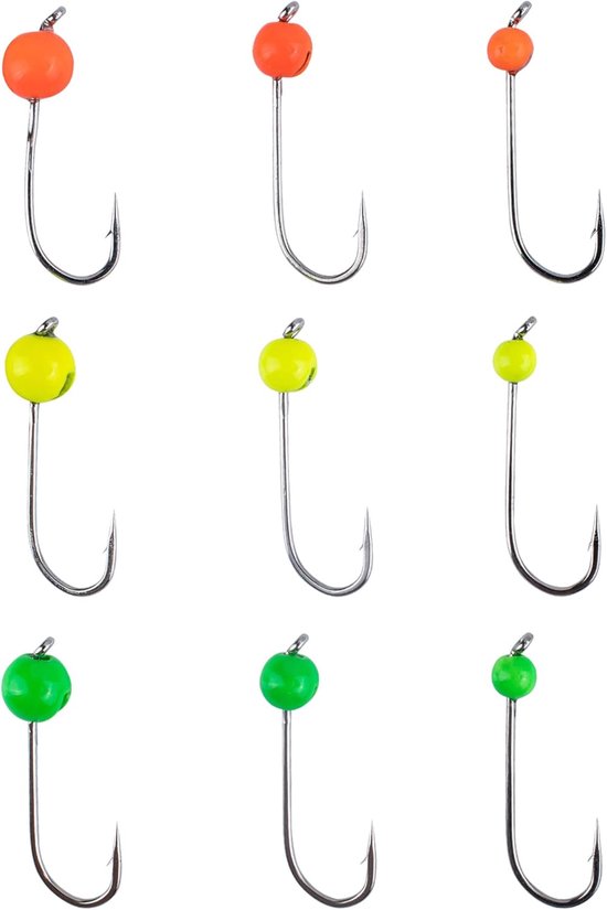 Zite Fishing Tungsten Hunting Hooks Set Neon - 9 Pieces 0.2g - 1g Tungsten Beads on Trout Hook - ShopVlot