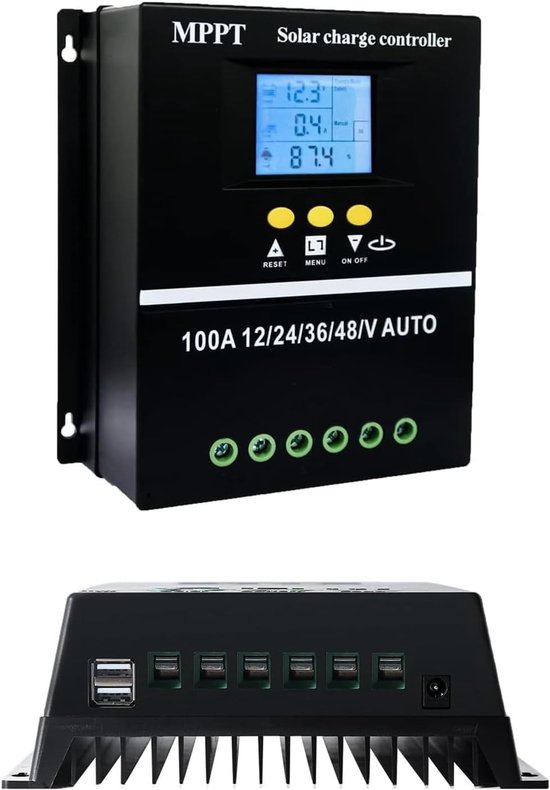 Zonne-energie MPPT Laadregelaar 100A voor 12V, 24V, 36V en 48V Panelen met LCD Scherm voor Lithium en Loodaccu's, Efficiënte Oplossing voor Duurzame Energie
