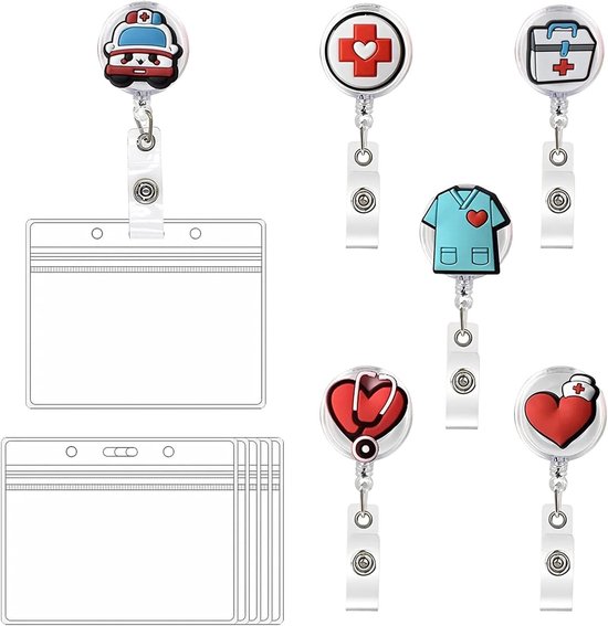 Zorg Badge Houder Set van 6, Retractable Badge Reel met Clip en Kaart Houder, Perfect als Geschenk voor Verpleegkundigen en Vrijwilligers
