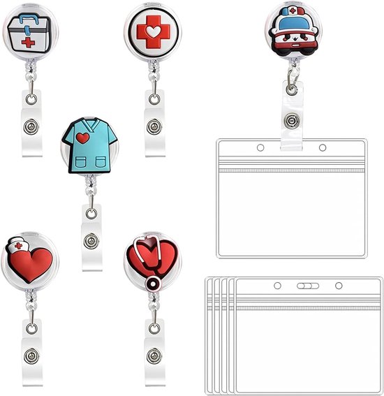 Zorg Badge Houder Set van 6, Retractable Badge Reel met Clip, Perfect voor Namen en ID Kaarten van Merkloos