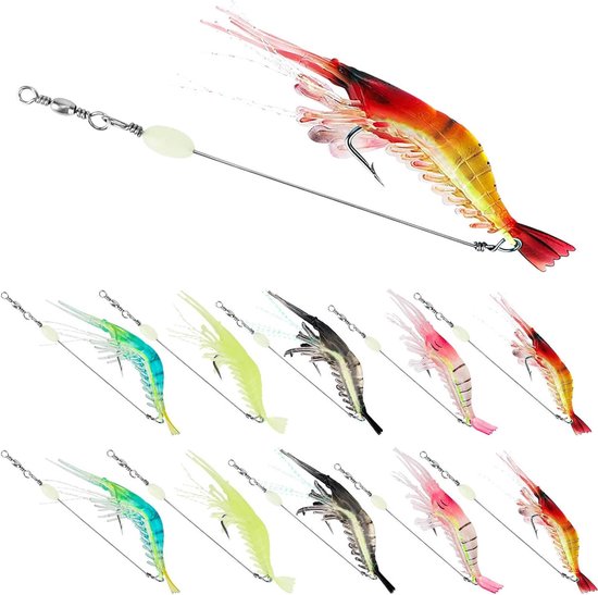 Zoutwater Vis Lokaas - Garnalen Baits Set - Vissen in Zee - Lichtgevende Haken - 10 Stuks - Gemengde Kleuren
