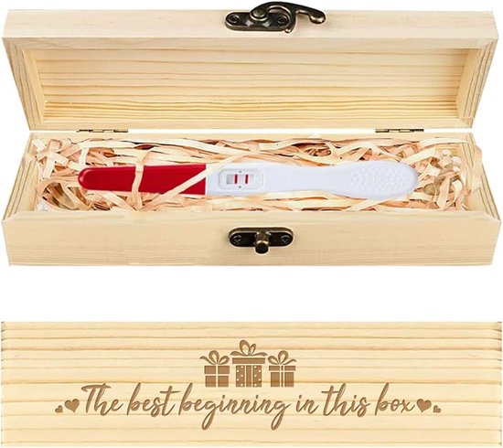 Zwangerschapstest Keepsake Box Liefde Hart Houten Zwangerschap Aankondiging Geschenkdoos met Raffia Ribbon en Kasteel Aankondiging Geschenken voor papa echtgenoot, 20 x 3 cm