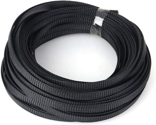 Zwarte 10mm Uitbreidbare Gevlochten Kabelsleeve van PET, Hoge Dichtheid, 10 Meter voor Kabelbeheer en Bescherming