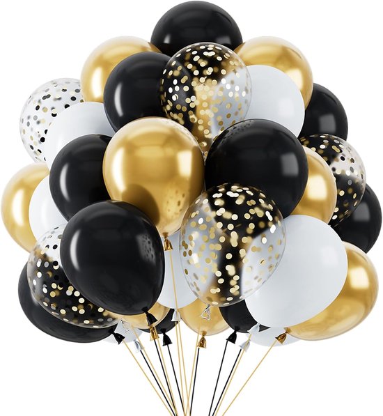 Zwarte en gouden ballonnen 68 stuks, 30 cm helium witgoud en zwarte ballonnen gouden confetti ballonnen verjaardagsdecoraties voor vrouwen mannen bruiloft afstuderen pensioen verjaardagsfeestje