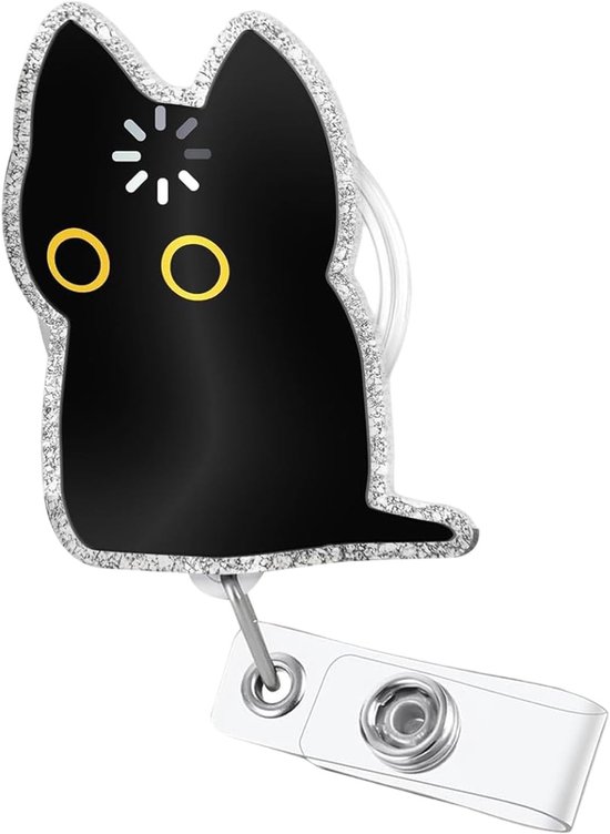 Zwarte Kat Badge Reel met Clip voor ID Kaart, Uittrekbare Sleutelhanger voor Verpleegkundige, Leraar en Kantoorgebruik