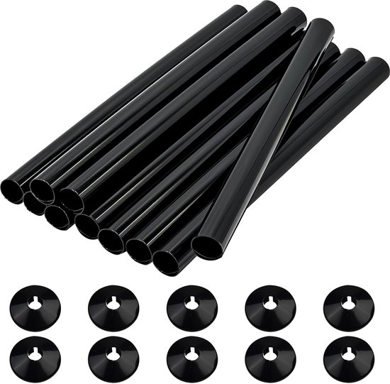 Zwarte Radiator Pijp Covers en Kragen 200Mm x 15Mm Verdikte Mouwen Plastic Snap Op Caps