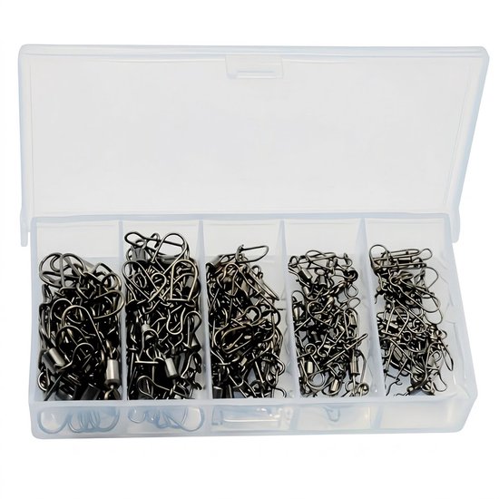 Zwarte wartels visgerei set 50 stuks dames en heren – viswervel met snap connector assortiment maten 4# tot 12# – metalen wartels voor aas en onderlijn geschikt voor zoetwater en zoutwater vissen