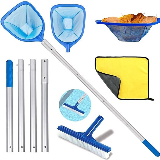 Zwembad Schepnet - Blauw - 187 cm - Fijnmazig Bodemschepnet met Afneembare Stangen - Voor Zwembadreiniging