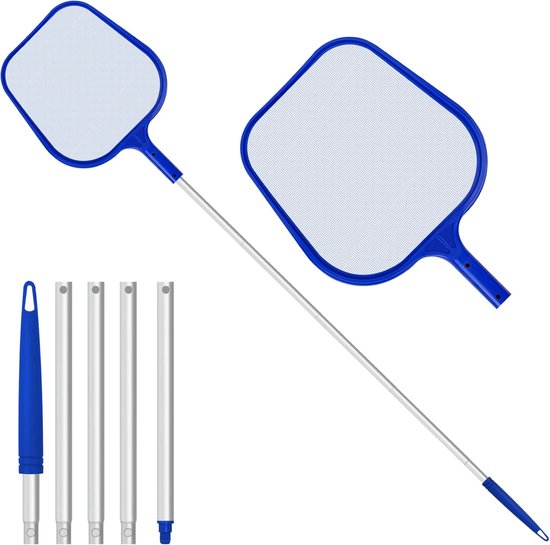 Zwembad Skimmer Net, Verstelbaar 5 Connecting 48 Inch Aluminium Telescopische Pool, Vijvernetten voor Reiniging, Fijn Mesh Blad Skimmer Netting voor Tuinvijver Hot Tub Net, blauw