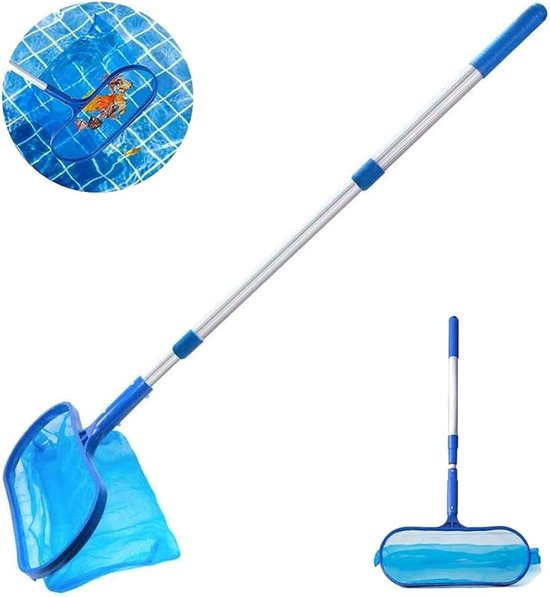 Zwembadbladskimmer, 130CM Zwembadbladreinigingsnet Fijnmazige Skimmer met Telescopische Hark voor Zwembad Tuin Vijver Fontein Badkuipen Spa Vistank