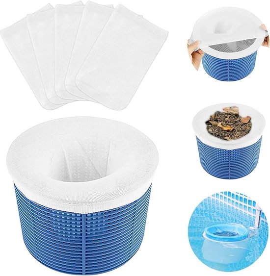 Zwembadfilterkousen, 12 stuks Zwembadfilterbeschermer Kousen, Skimmerkousen Nylon Stoffilters Zwembadmanden Zwembadskimmerfilter voor Bovengrondse Zwembaden met Framezwembad of Fast Set (Wit)